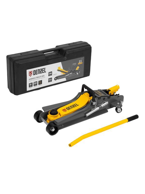 Домкрат гидравлический подкатной с фиксатором, 2,5 т,  85-385 мм, в пласт. кейсе Denzel