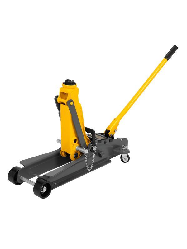 Домкрат гидравлический подкатной с фиксатором, 2,5 т,  85-385 мм, в пласт. кейсе Denzel