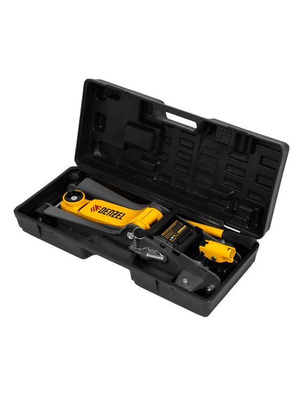 Домкрат гидравлический подкатной с фиксатором, 2,5 т,  85-385 мм, в пласт. кейсе Denzel