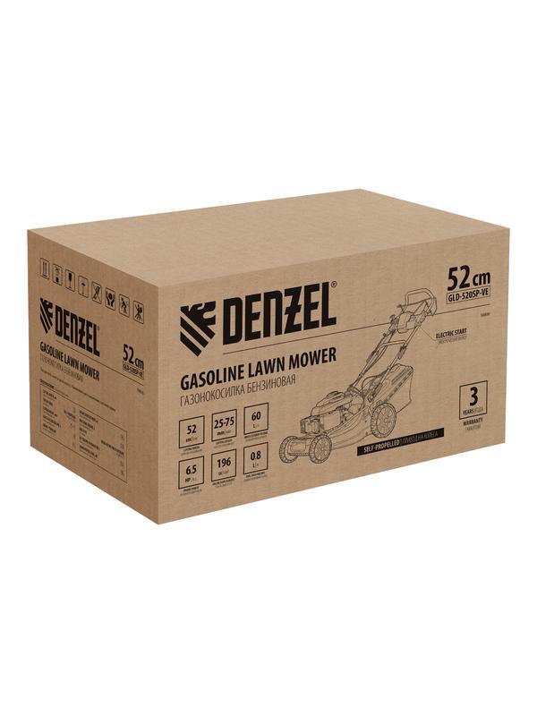 Газонокосилка бензиновая GLD-520SP-VE, 196 см3, ширина 52 см, привод, вариатор, электрический старт, 60 л Denzel