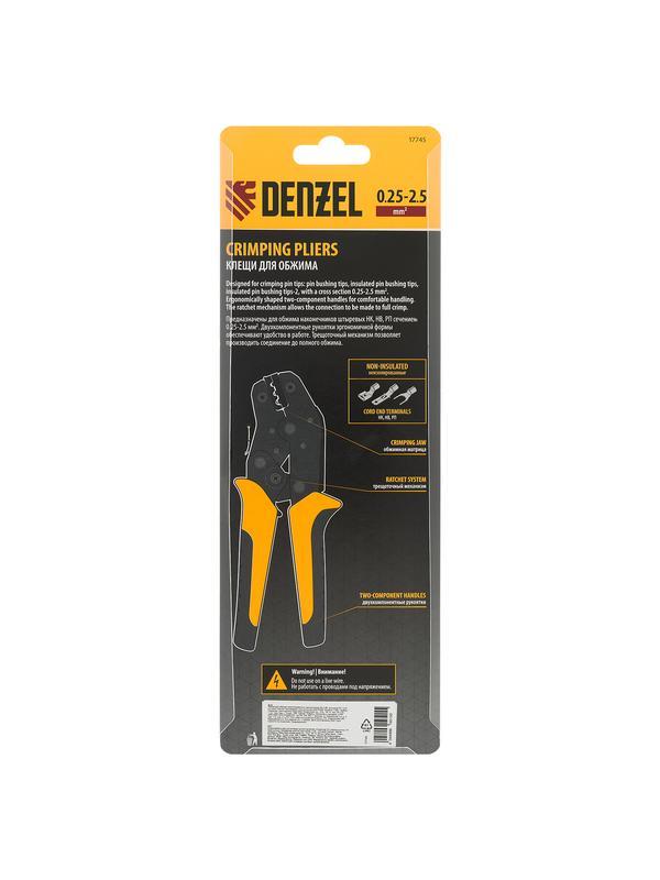 Клещи для обжима неизолированных наконечников НК и НВ, разъемов РП, 0,25 - 2,5 мм2 Denzel