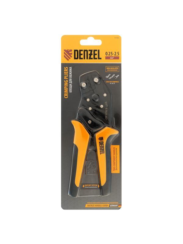 Клещи для обжима неизолированных наконечников НК и НВ, разъемов РП, 0,25 - 2,5 мм2 Denzel