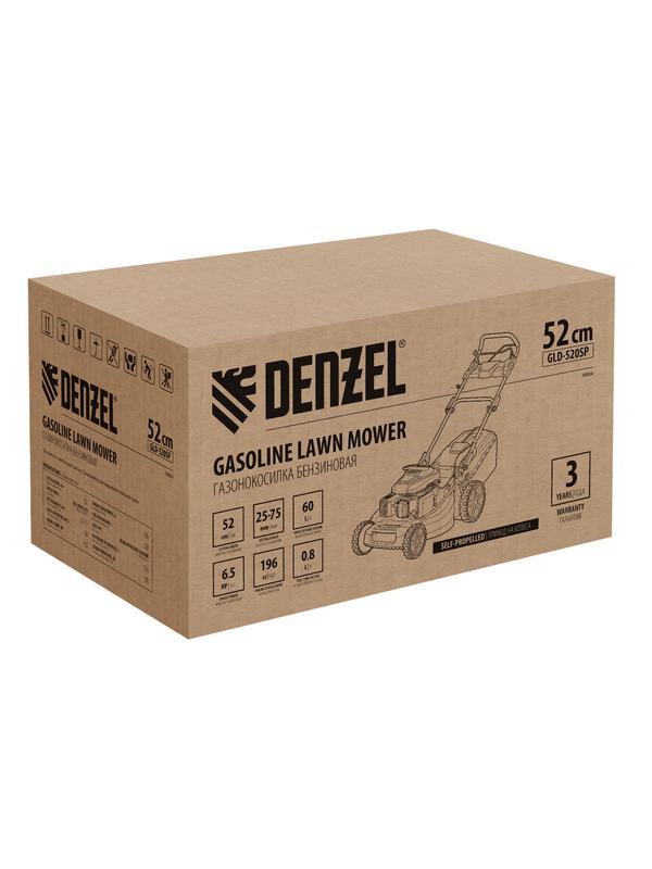 Газонокосилка бензиновая GLD-520SP, 196 куб.см, ширина 52 см, привод, 7 уровней,травосборник 60 л Denzel