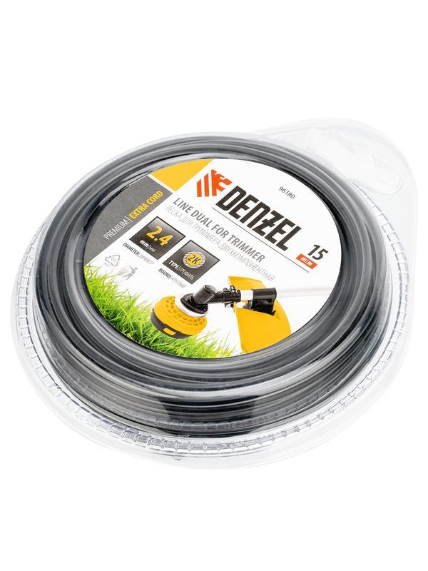 Леска двухкомпонентная для триммера, круглая, 2.4 мм х 15 м, EXTRA CORD Denzel