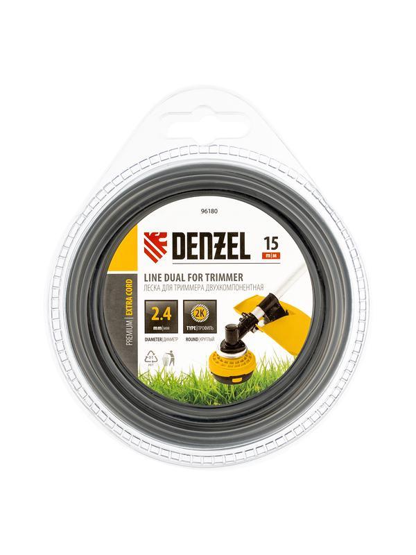 Леска двухкомпонентная для триммера, круглая, 2.4 мм х 15 м, EXTRA CORD Denzel