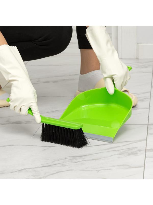 Набор: совок с кромкой 330 x 225 мм и щетка-сметка 285 мм, зеленый, Home Palisad