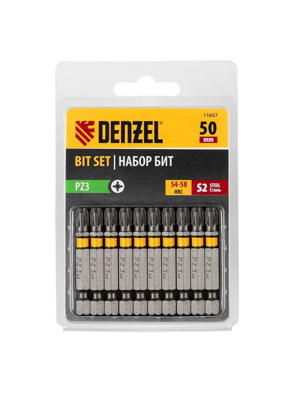Бита PZ3х50, сталь S2, шестигранный профиль, 10 шт. Е 6,3 Denzel
