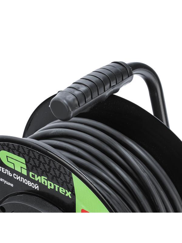 Удлинитель силовой 30 м, 16А, тип УХз16, ПВС 3 x 2.5 мм, на стальной катушке, 4 розетки Сибртех