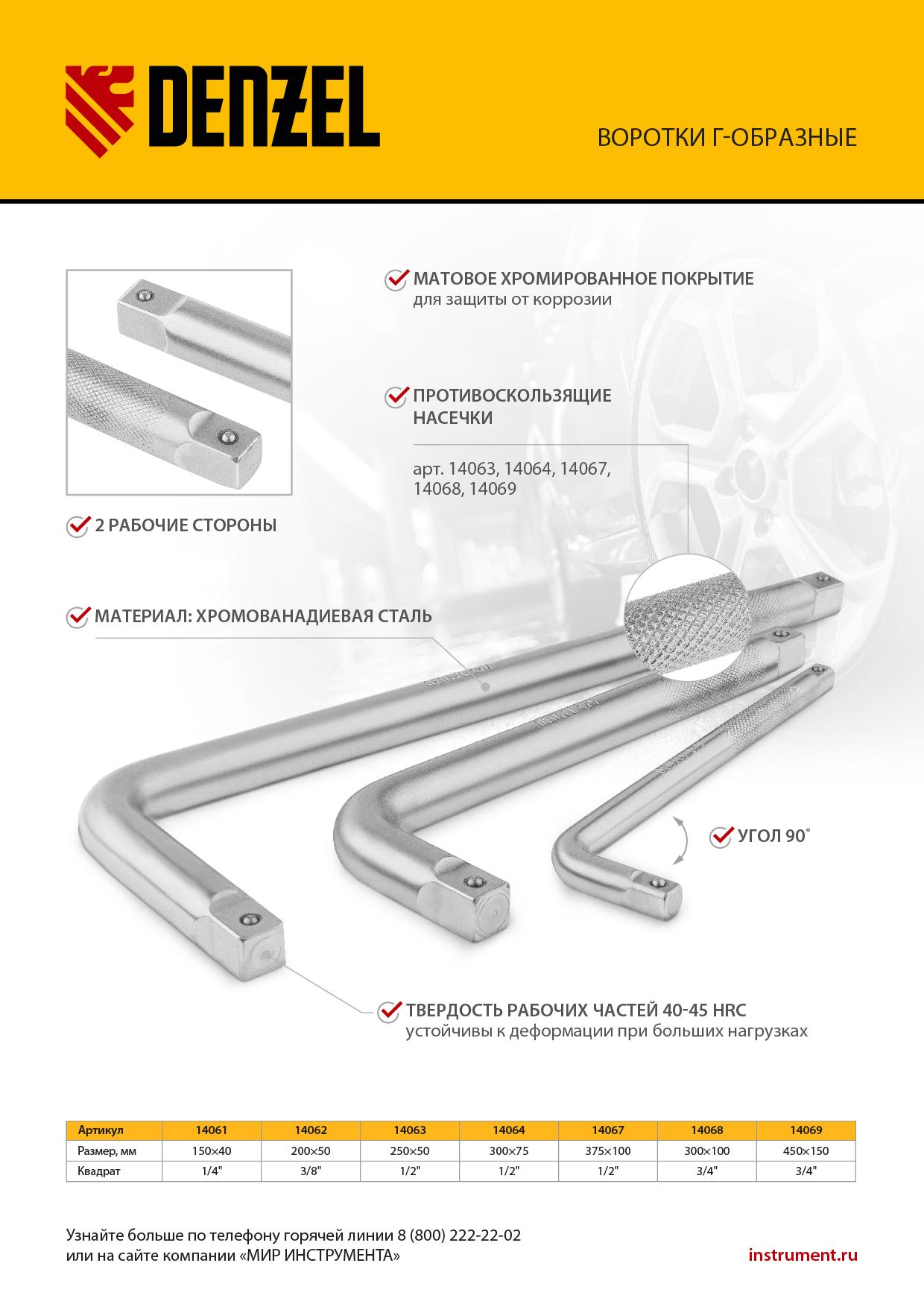 Вороток Г-образный, 300*75 мм, квадрат 1/2