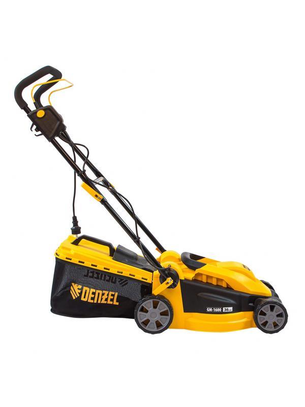 Газонокосилка электрическая GM-1600, 1600 Вт, ширина 36 см, 3 уровя, травосборник 35 л. Denzel