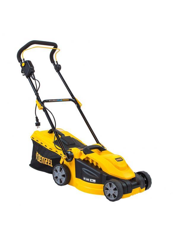 Газонокосилка электрическая GM-1600, 1600 Вт, ширина 36 см, 3 уровя, травосборник 35 л. Denzel