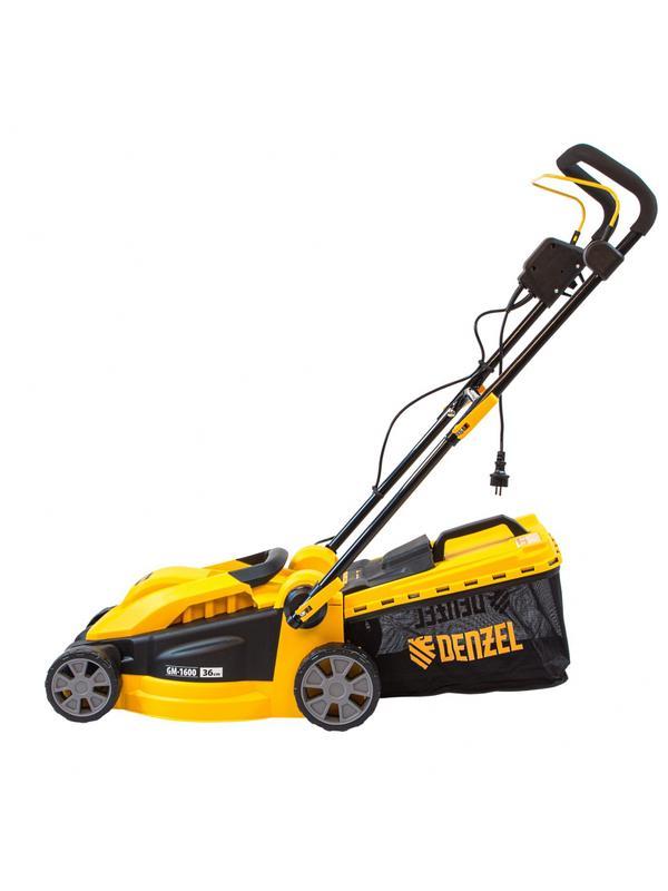 Газонокосилка электрическая GM-1600, 1600 Вт, ширина 36 см, 3 уровя, травосборник 35 л. Denzel