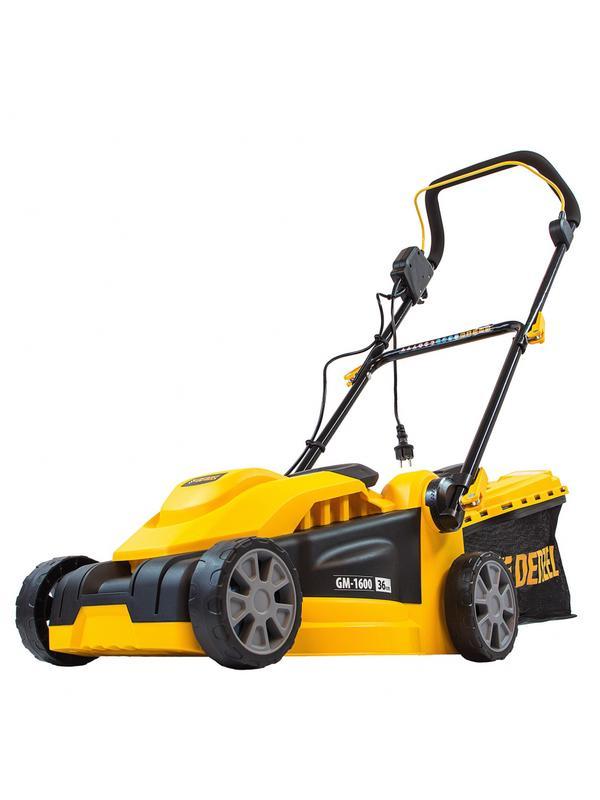 Газонокосилка электрическая GM-1600, 1600 Вт, ширина 36 см, 3 уровя, травосборник 35 л. Denzel
