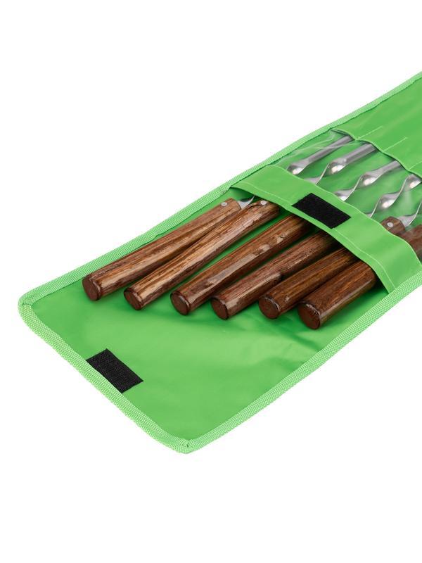 Набор шампуров угловых, 650 мм, с цельной деревянной рукояткой, в чехле, 6 шт, Camping Palisad