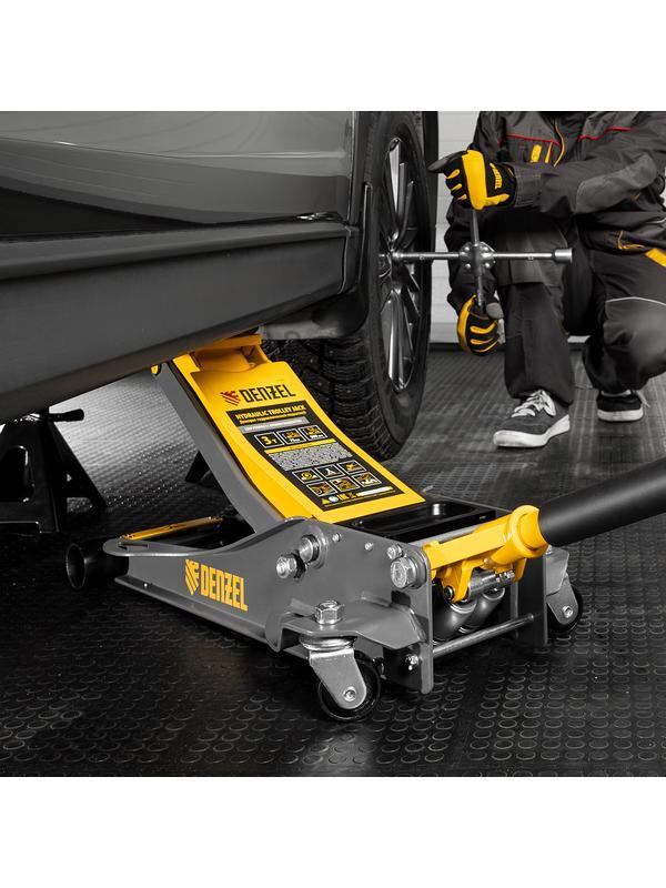 Домкрат гидравлический подкатной, 3 т, 75-500 мм, быстрый подъем, низкий подхват, проф. Denzel