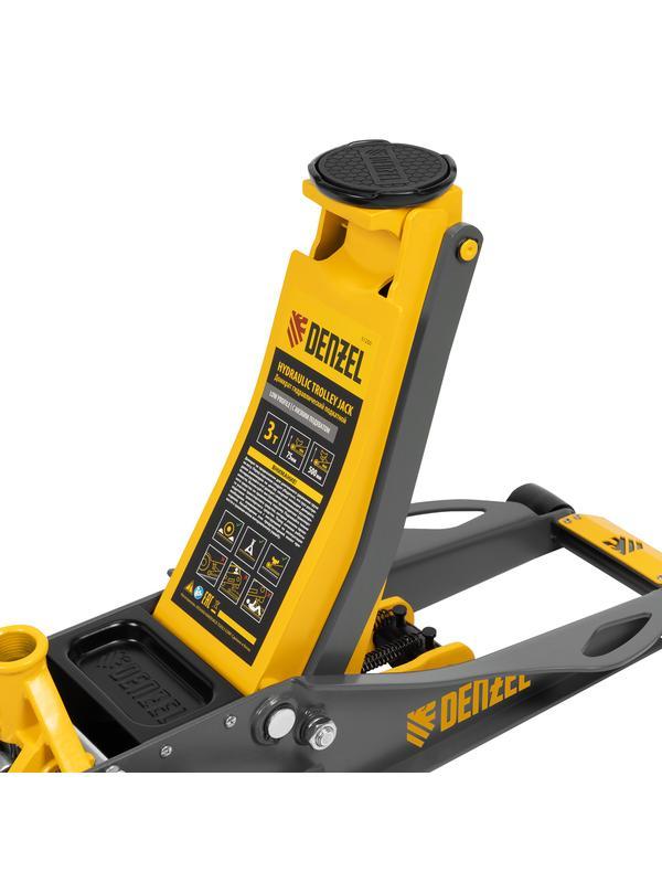 Домкрат гидравлический подкатной, 3 т, 75-500 мм, быстрый подъем, низкий подхват, проф. Denzel