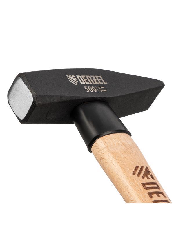 Молоток слесарный, 500 г, кованый квадратный боек, буковая рукоятка Denzel