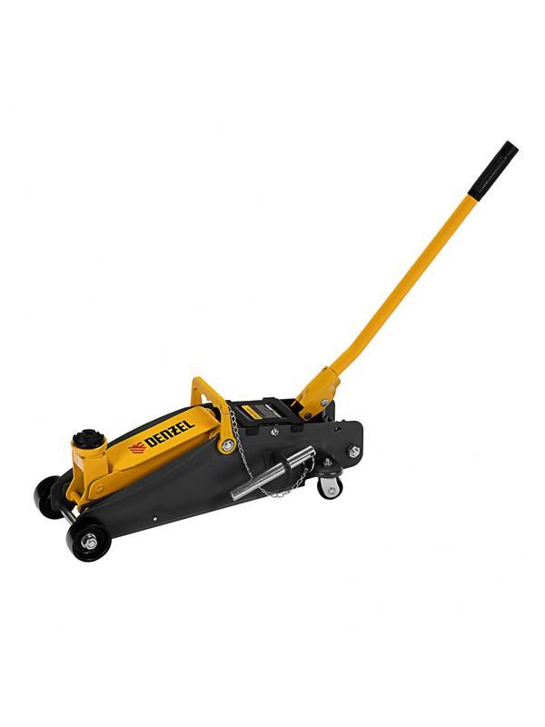 Домкрат гидравлический подкатной с фиксатором, 2,8 т, 135-385 мм, в кейсе Denzel