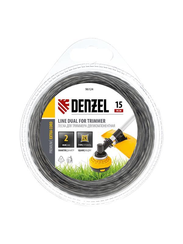 Леска для триммера, двухкомпонентная квадрат 2 мм, 15 м Extra cord Denzel