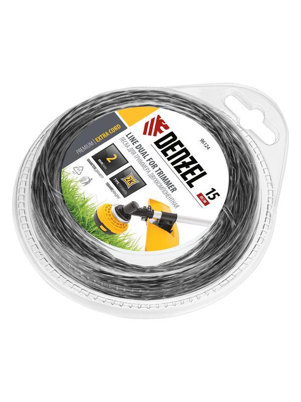 Леска для триммера, двухкомпонентная квадрат 2 мм, 15 м Extra cord Denzel