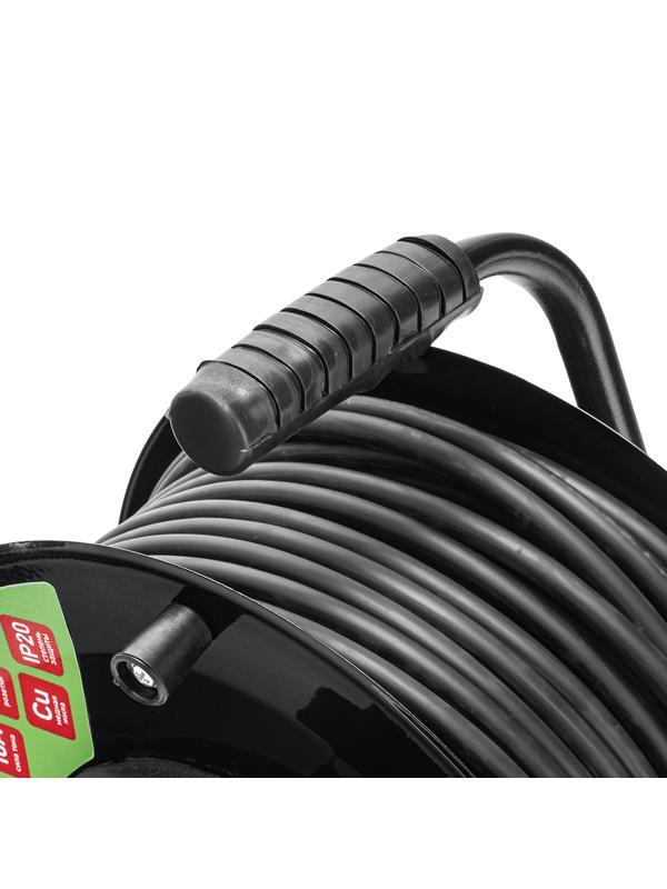 Удлинитель силовой 50 м, 16А, тип УХз16, ПВС 3 x 2.5 мм, на стальной катушке, 4 розетки Сибртех