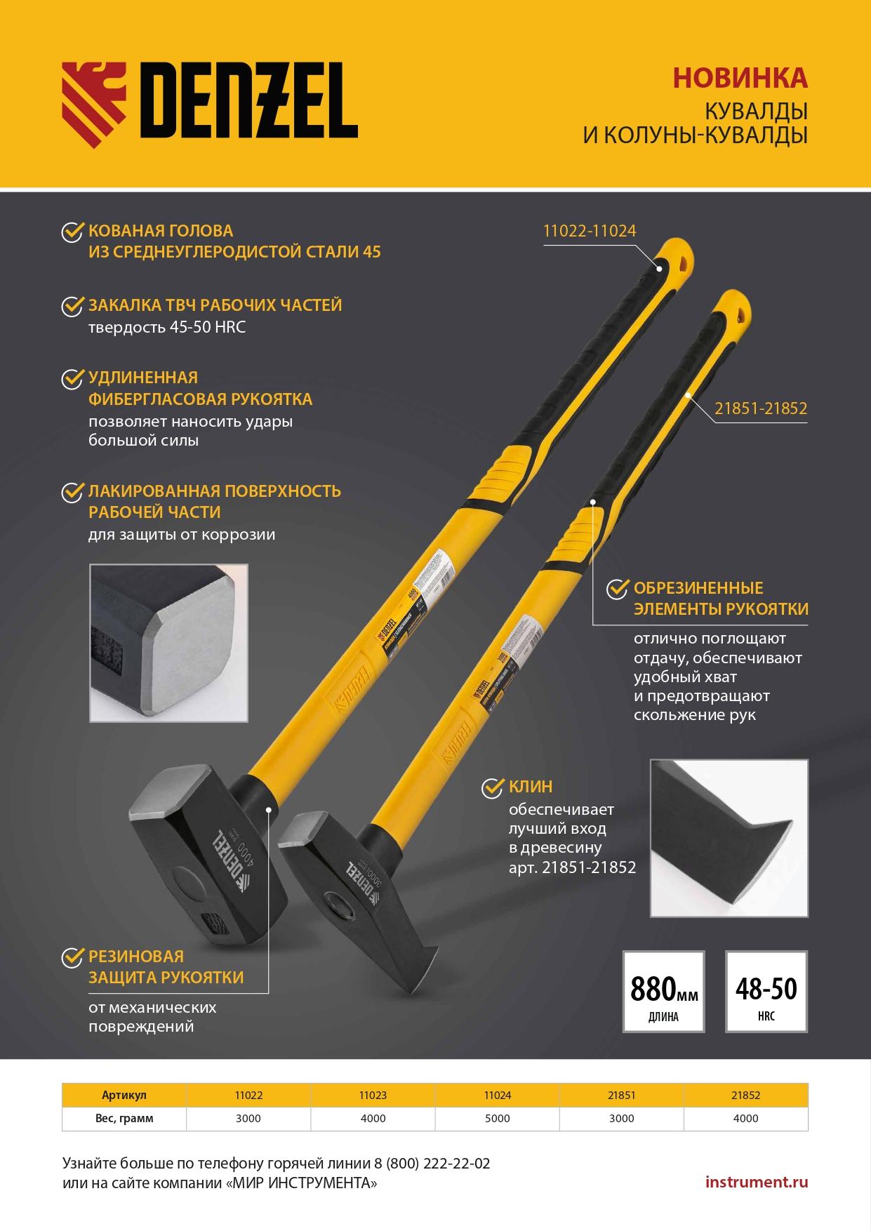 Кувалда 5000 г, кованая, фибергласовая  рукоятка c TPR покрытием, 880 мм Denzel