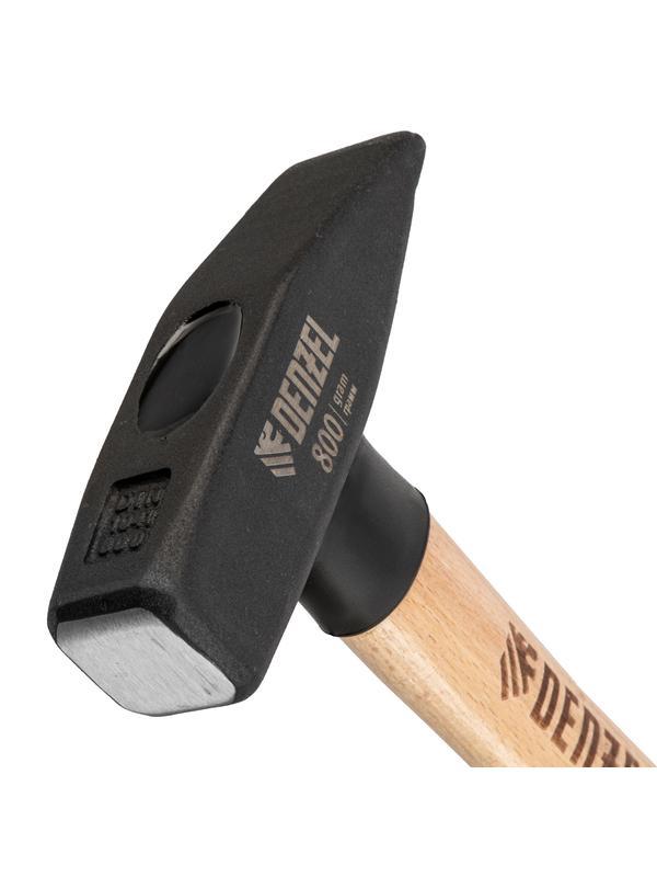 Молоток слесарный, 800 г, кованый квадратный боек, буковая рукоятка Denzel