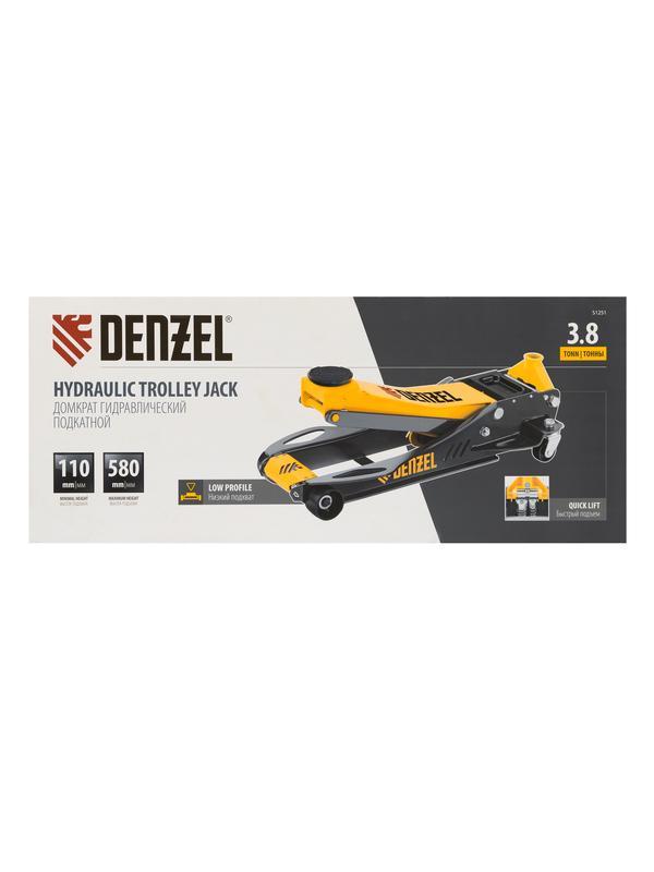 Домкрат гидравлический подкатной, 3,8 т, 110-580 мм, быстрый подъем, низкий подхват, проф. Denzel