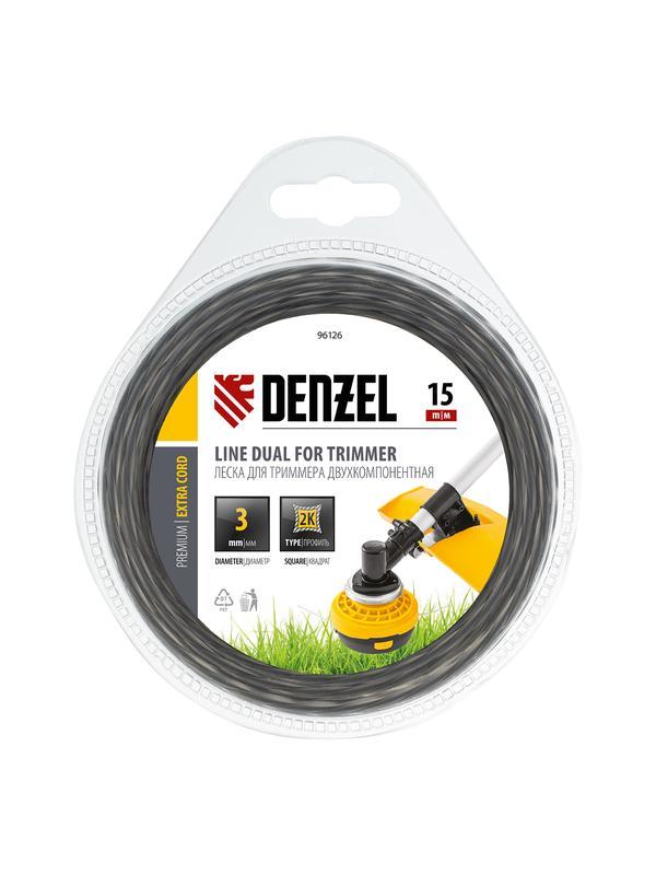 Леска для триммера двухкомпонентная, квадратная 3 мм x 15 м Extra cord Denzel