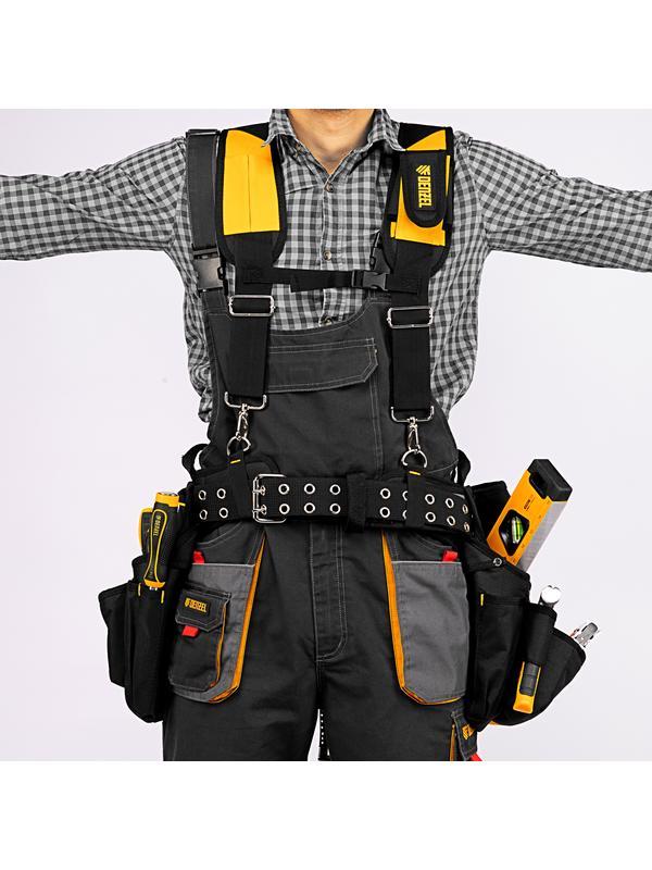 Пояс монтажника усиленный, с лямками, сумки поясные, держатель для молотка// Denzel