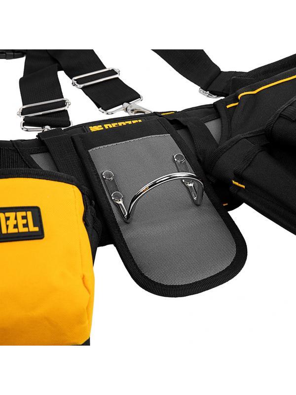 Пояс монтажника усиленный, с лямками, сумки поясные, держатель для молотка// Denzel