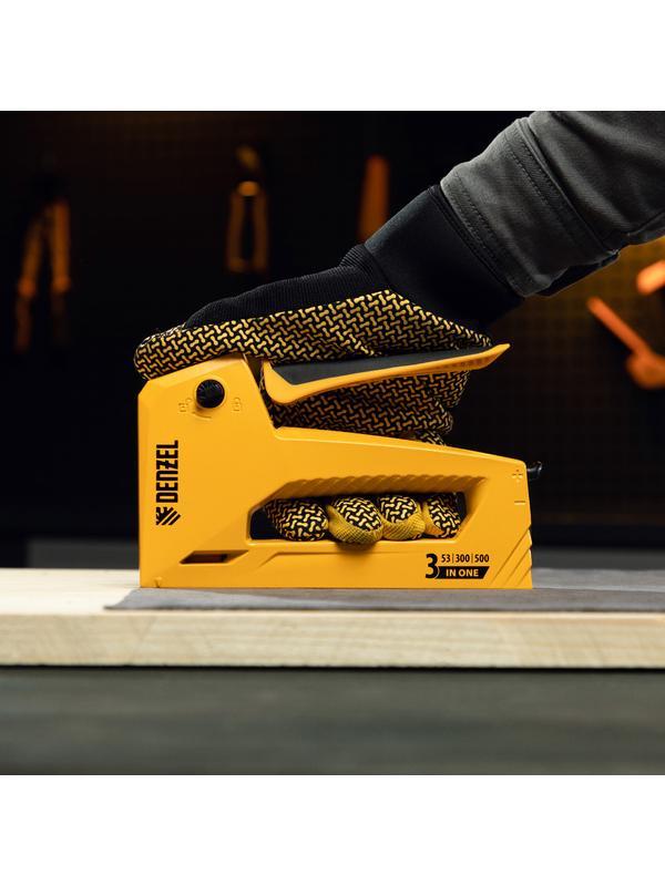 Степлер мебельный, алюминиевый корпус, тип 53, 6-14 мм, тип 300, 15 мм, тип 500, 15 мм Denzel