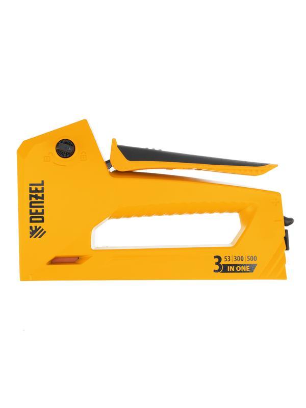 Степлер мебельный, алюминиевый корпус, тип 53, 6-14 мм, тип 300, 15 мм, тип 500, 15 мм Denzel