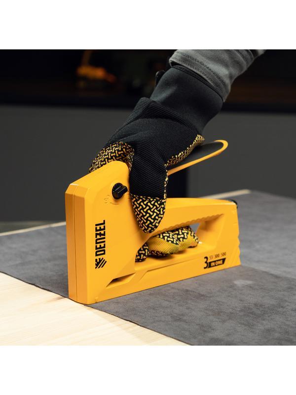 Степлер мебельный, алюминиевый корпус, тип 53, 6-14 мм, тип 300, 15 мм, тип 500, 15 мм Denzel