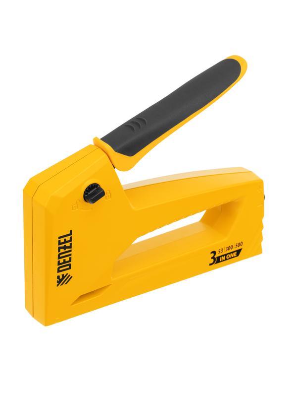 Степлер мебельный, алюминиевый корпус, тип 53, 6-14 мм, тип 300, 15 мм, тип 500, 15 мм Denzel