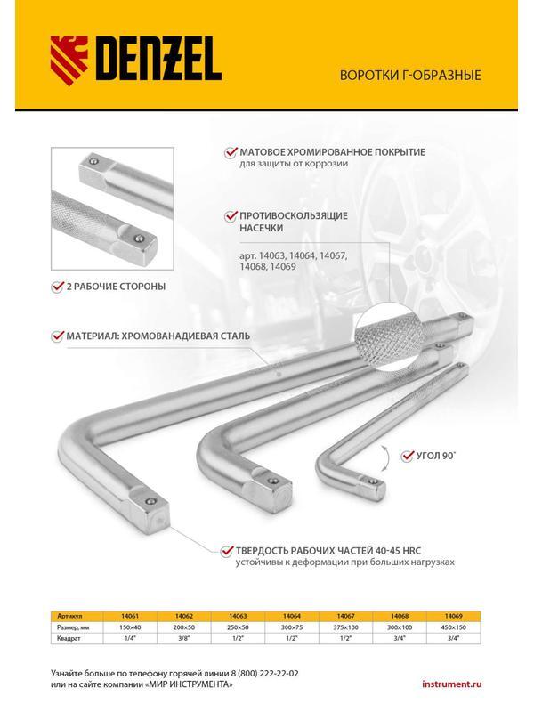 Вороток Г-образный, 450*150 мм, квадрат 3/4