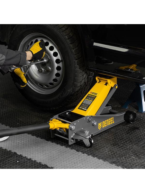 Домкрат гидравлический подкатной, 3 т, 125-470 мм, быстрый подъем, проф. Denzel