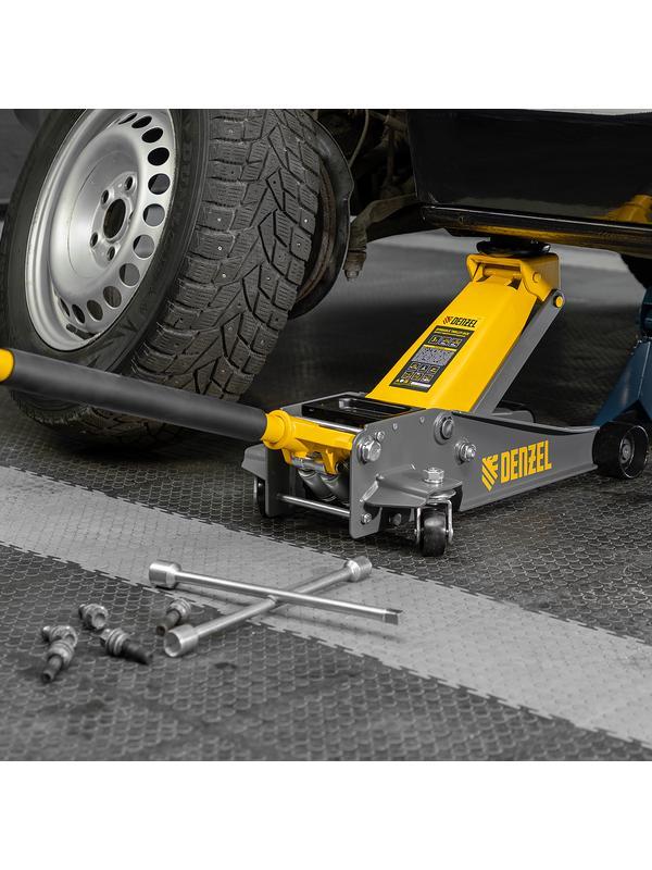 Домкрат гидравлический подкатной, 3 т, 125-470 мм, быстрый подъем, проф. Denzel
