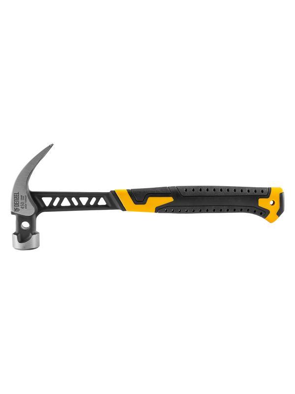 Молоток-гвоздодёр 450 г, цельнокованый,боек с магнитом, двухкомп. обрезин. рук-ка Denzel