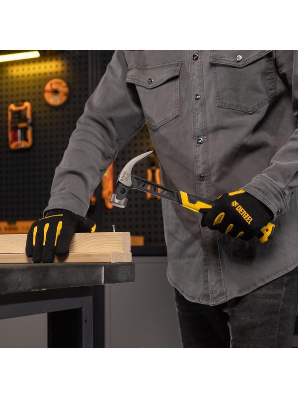 Молоток-гвоздодёр 450 г, цельнокованый,боек с магнитом, двухкомп. обрезин. рук-ка Denzel