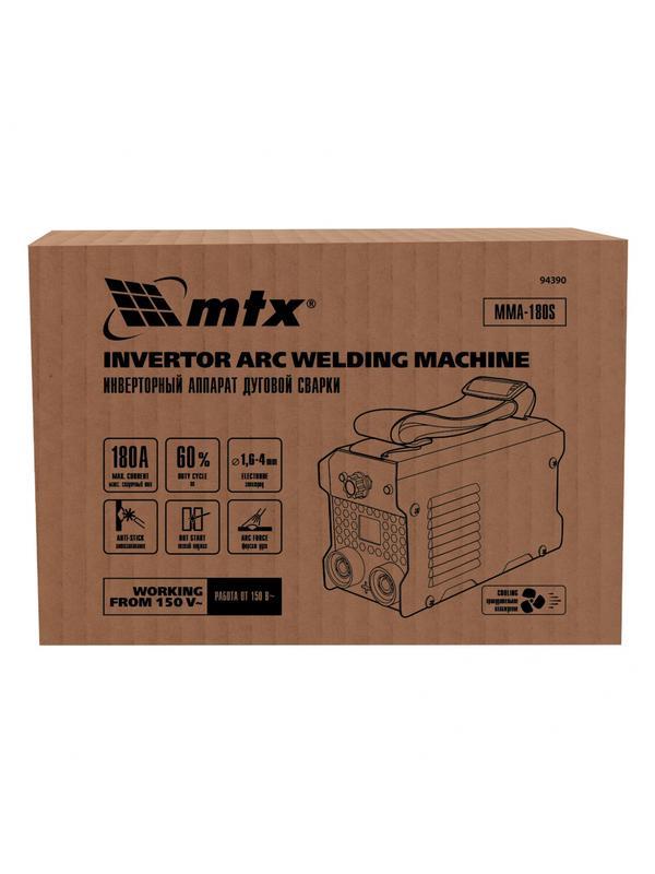 Инверторный аппарат дуговой сварки MMA-180S, 180 А, ПВ60%, диаметр электрода 1,6-4 мм MTX