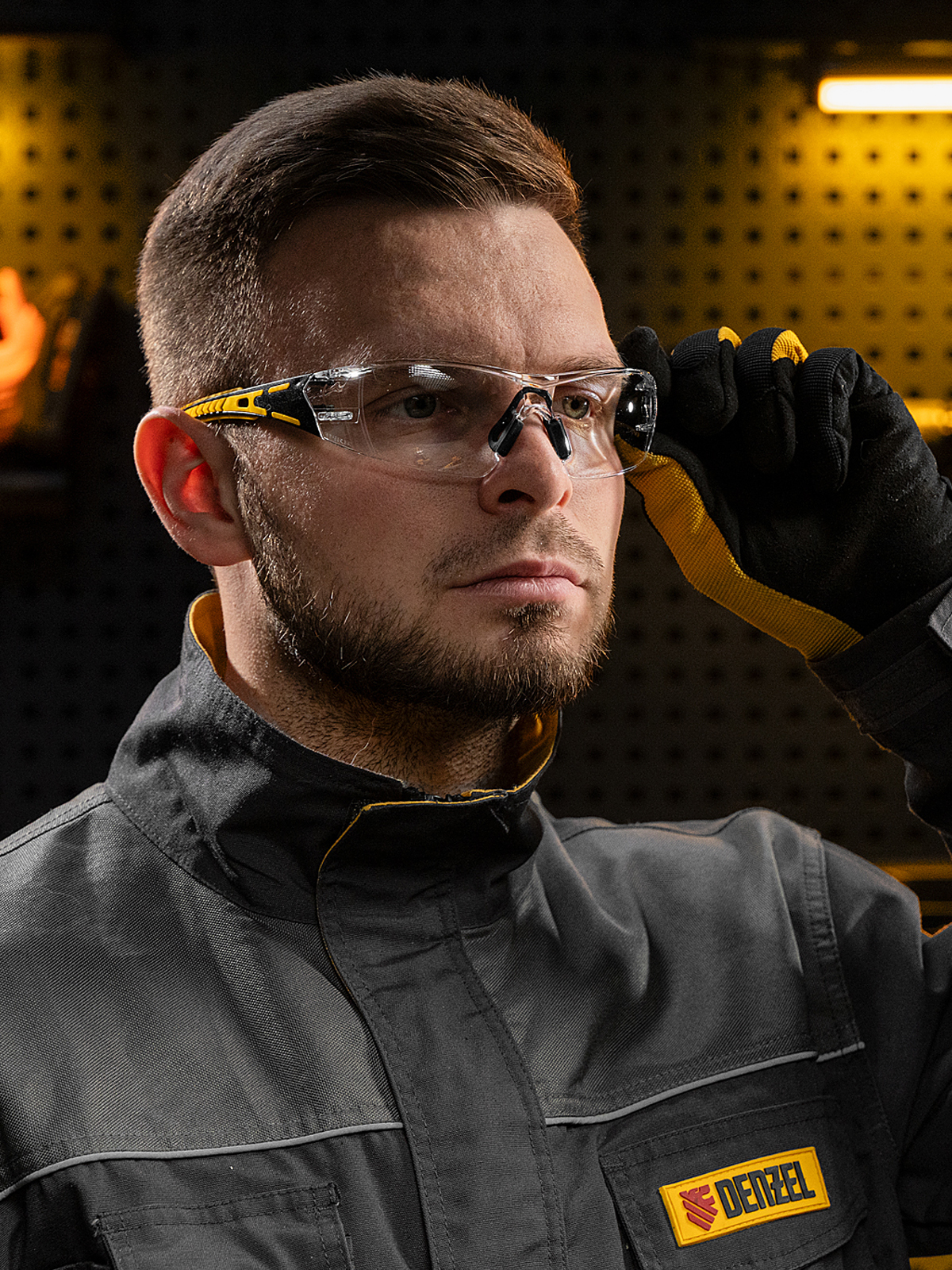 Очки защитные открытые, поликарбонатные, прозрачная линза, 2х комп.дужки Denzel