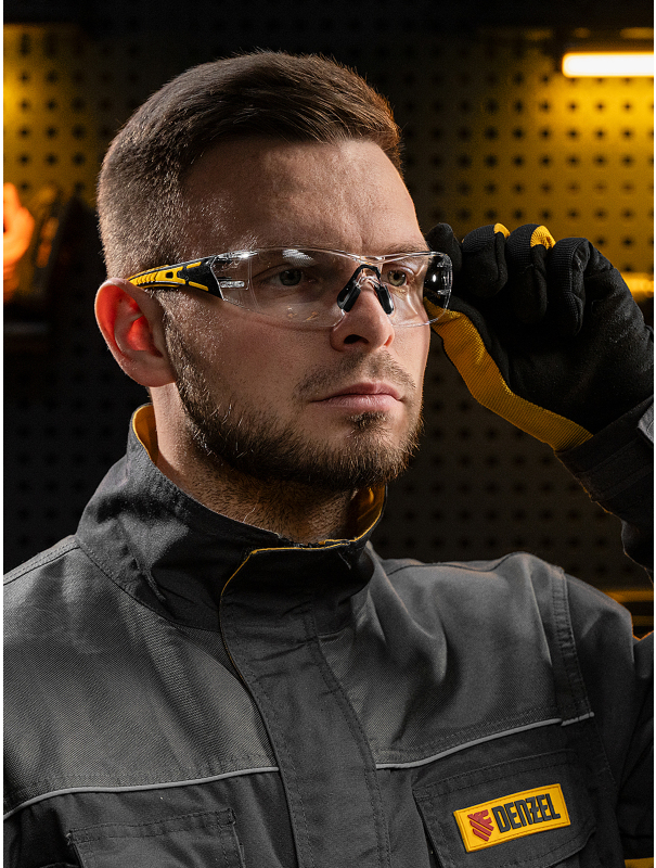 Очки защитные открытые, поликарбонатные, прозрачная линза, 2х комп.дужки Denzel