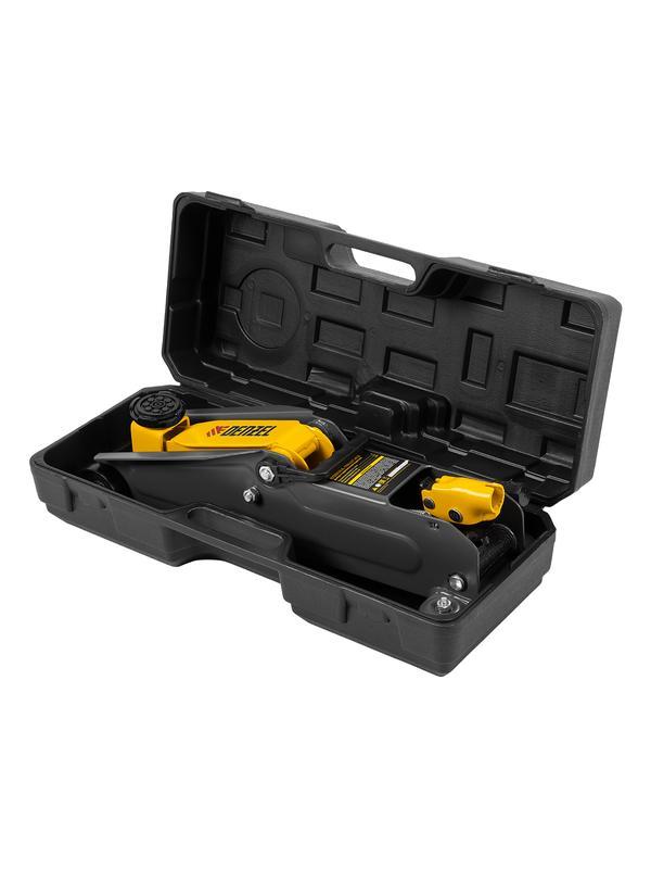 Домкрат гидравлический подкатной, 2 т, 135-385 мм, в пласт. кейсе Denzel