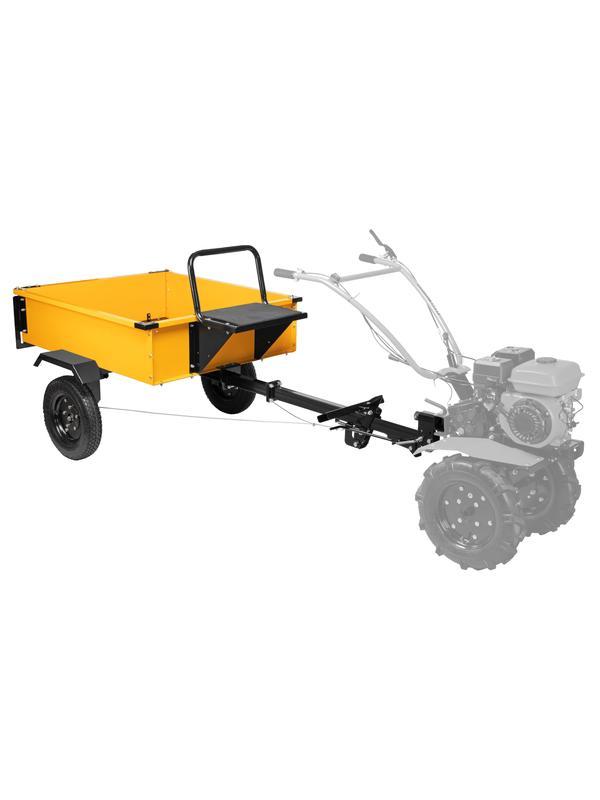 Прицеп для мотоблока TT-500, оцинк., груз. 500 кг, рег. сцепка, колеса 4.00-10, в упаковке Denzel