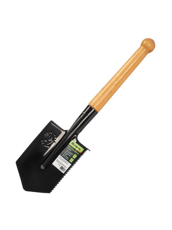 Лопата саперная, 150х180х510 мм, деревянный черенок, с зубьями, Россия Сибртех