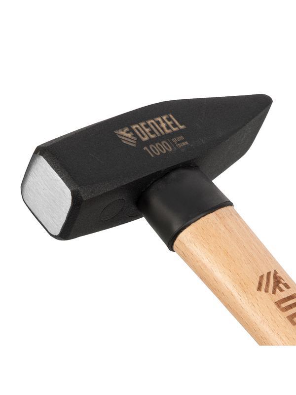 Молоток слесарный, 1000 г, кованый квадратный боек, буковая рукоятка Denzel