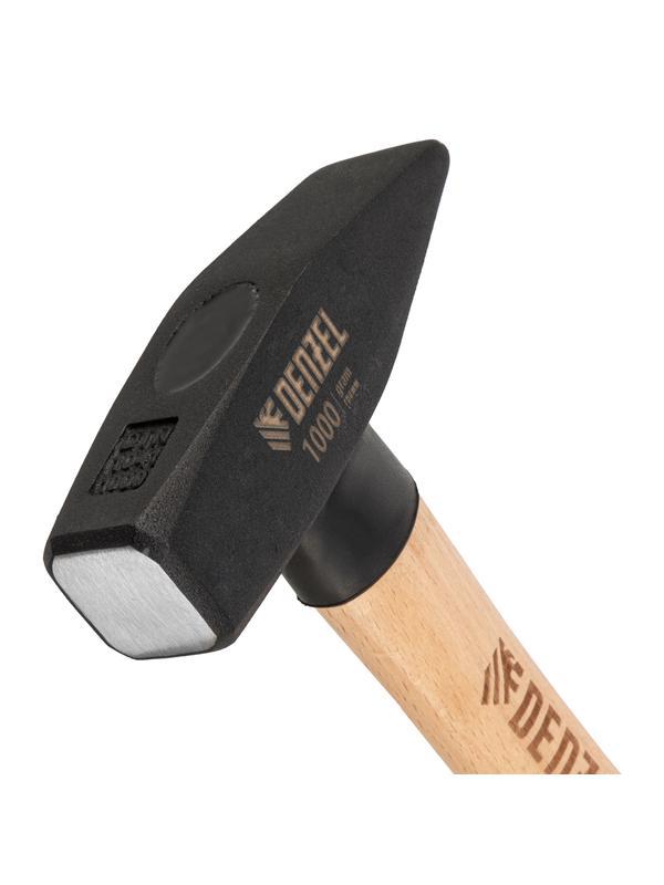 Молоток слесарный, 1000 г, кованый квадратный боек, буковая рукоятка Denzel