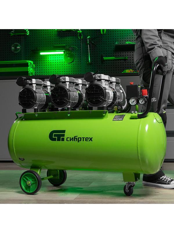 Компрессор безмаслянный малошумный МБ 2250/100, 2250 Вт, 100л, 400 л/мин// Сибртех