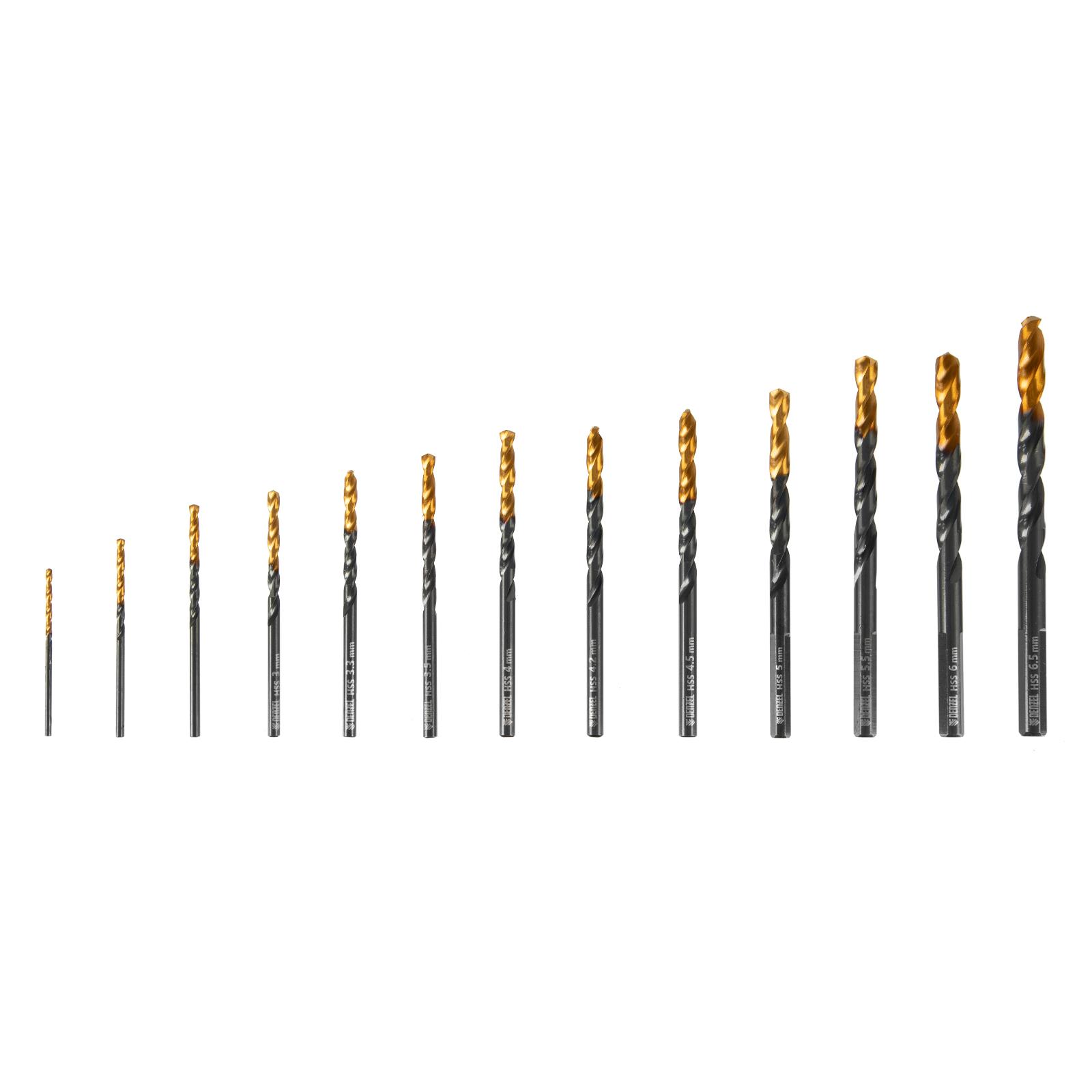 Набор сверл по металлу, 1,5-6,5 мм, HSS-Tin, Golden Tip, 13 шт Denzel
